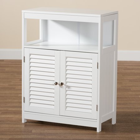Baxton Studio Rivera Modern and Contemporary White Finished Wood and Silver Metal 2Door Bathroom Storage Cabinet 222-11333-ZORO